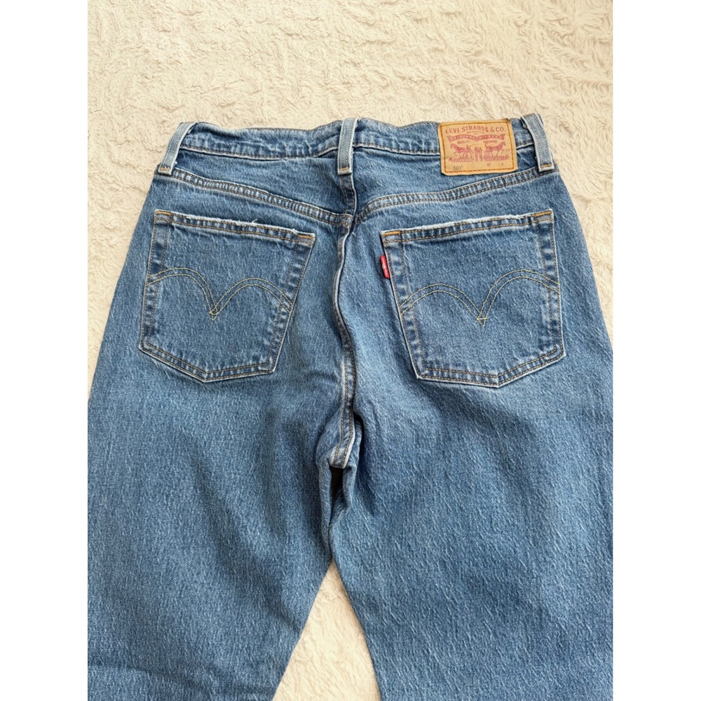 Levis 501 Original Fit Jeans Straight Leg Worn In Medium Indigo Wash Womens 27 - Picture 9 of 13